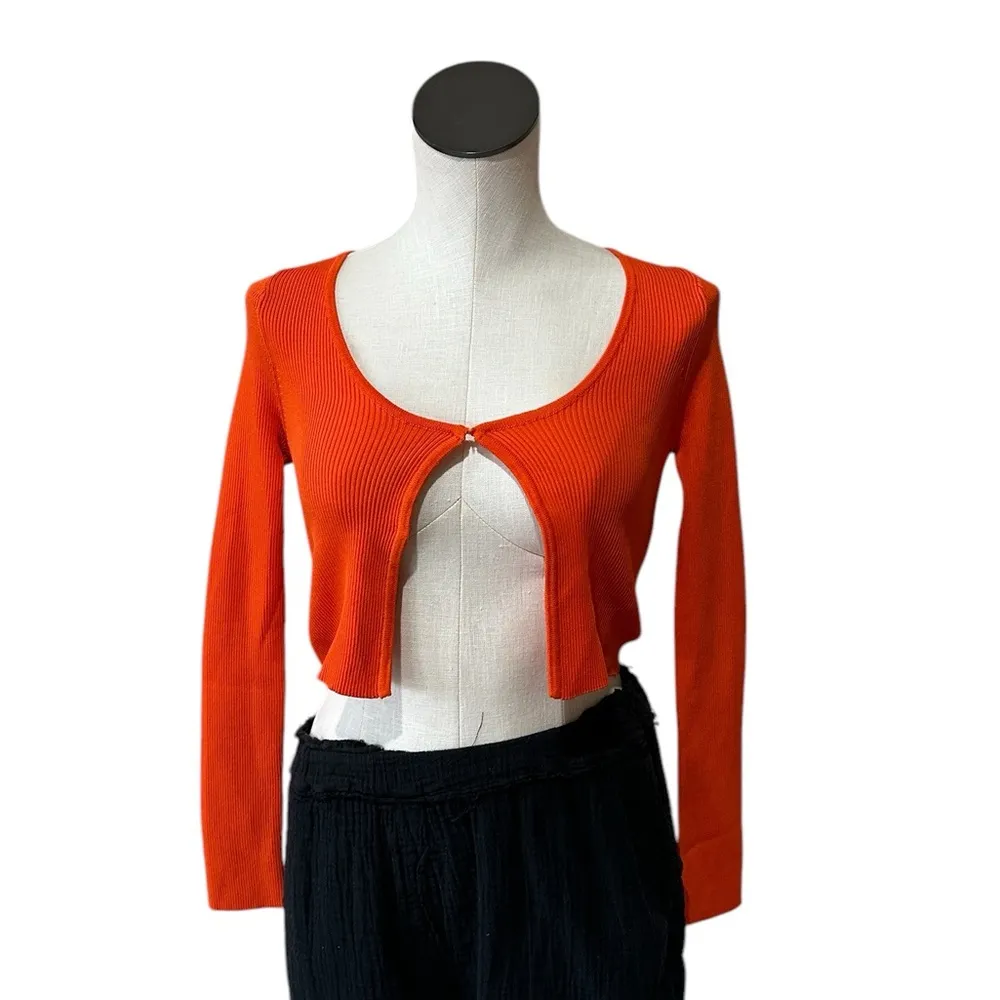 NWT ZARA Ribbed knit cropped cardigan orange 3646/008 - Image 7