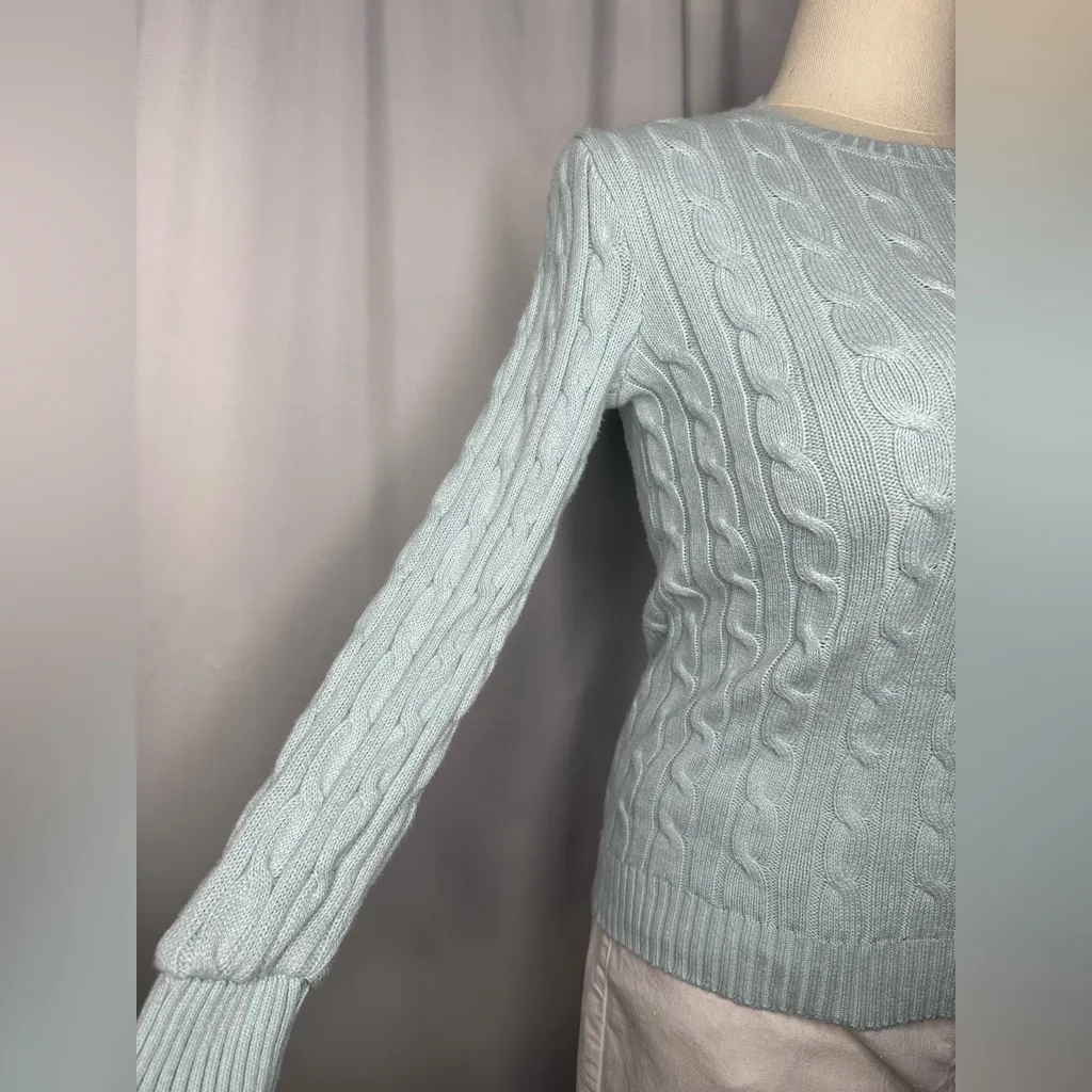 Ralph Lauren  Cable Knit Sweater Light Blue Silver Button Shoulder (1112) - Image 6