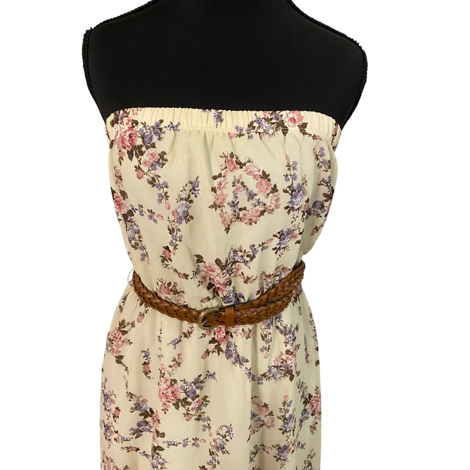 Maurices Strapless Floral Hi-Low Dress with Belt Size M Wedding Guest Date Night - Image 3