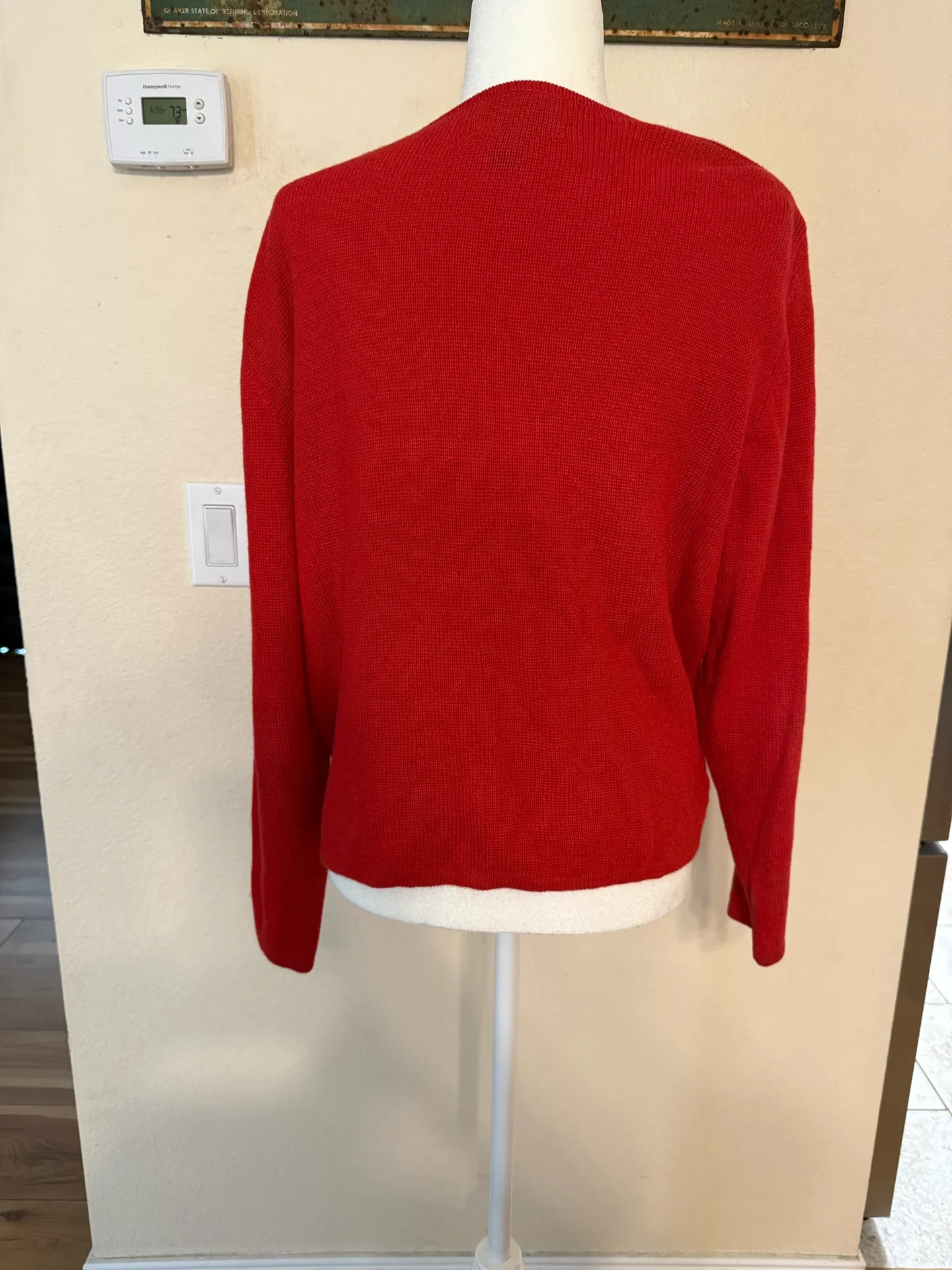 VTG Herman Geist Embroidered Cardigan Floral Beaded Sweater Red Large Boho Rose Grandmacore - Image 3