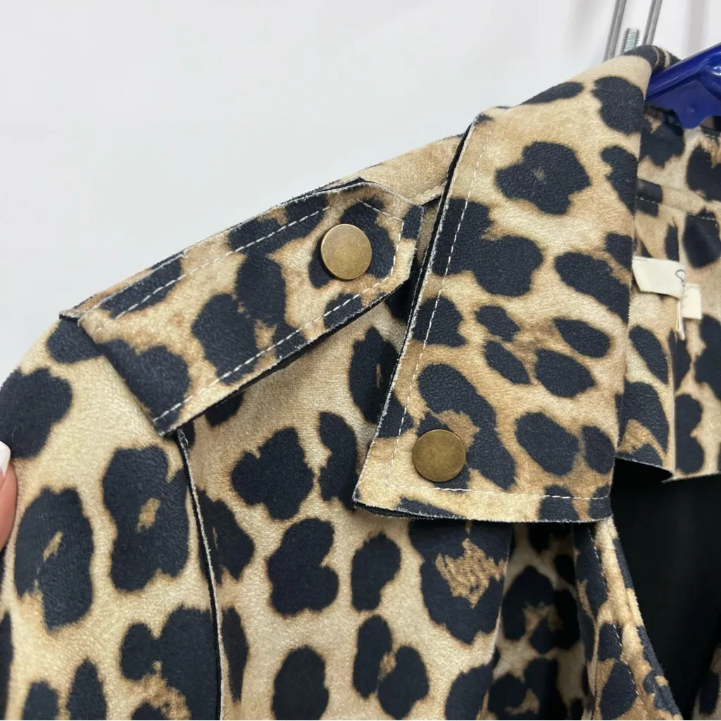 Easel faux suede Leopard Print M Jacket w/pockets motorcycle boxy full zip - Image 10