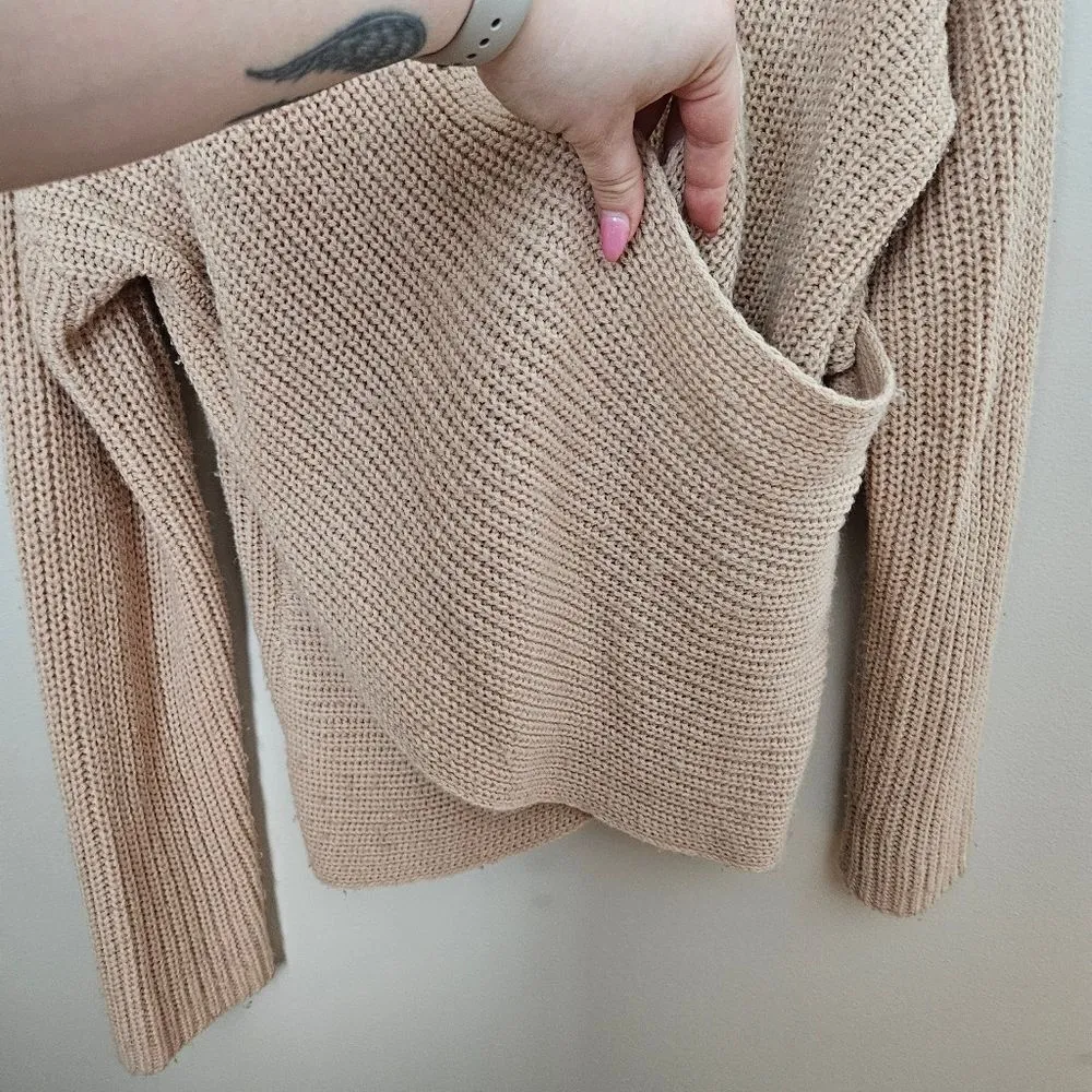 Charlotte Russe Sweater Cream Tie Open Back Ribbon Knit Casual Neutral Tan - Image 6