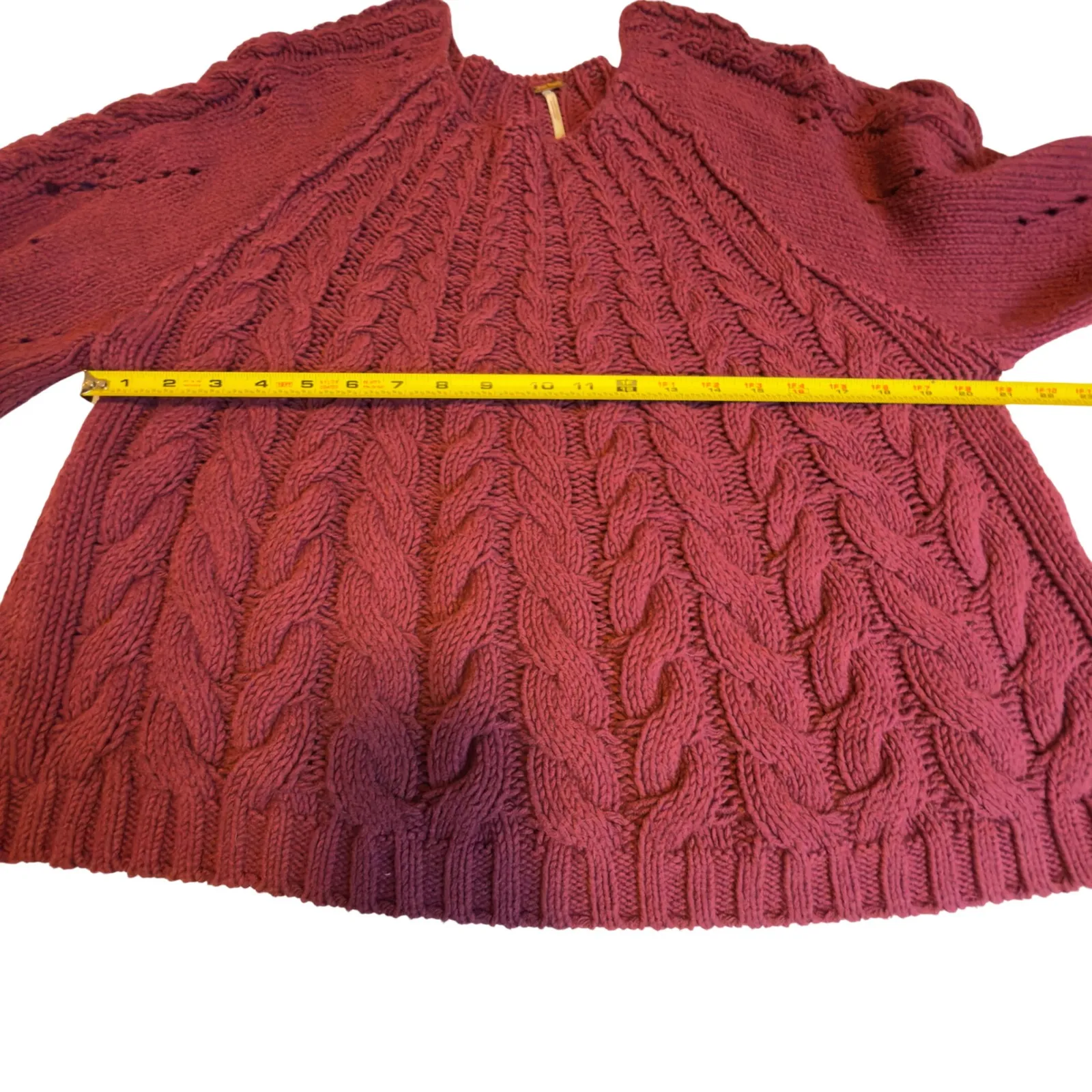 Free People Sandra Cable Knit Cropped Dreamy Mulberry Sweater Long Sleeve Sz  XL - Image 5