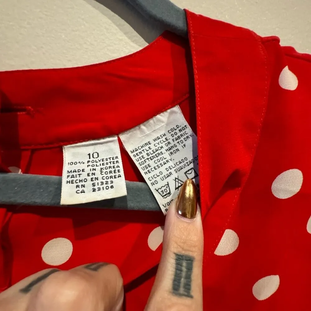 Chaus Vintage red and white polka dot blouse with bow size 10 - Image 4