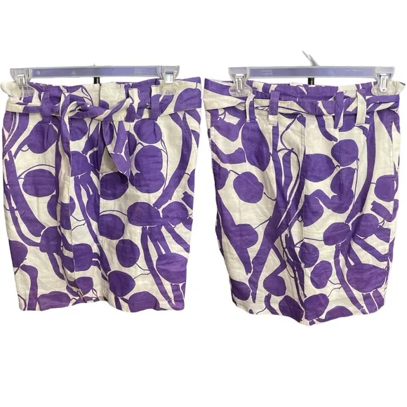 Basic Purple & White Print Above the Knee Zip Front Skirt with Tie Belt XS - Image 2