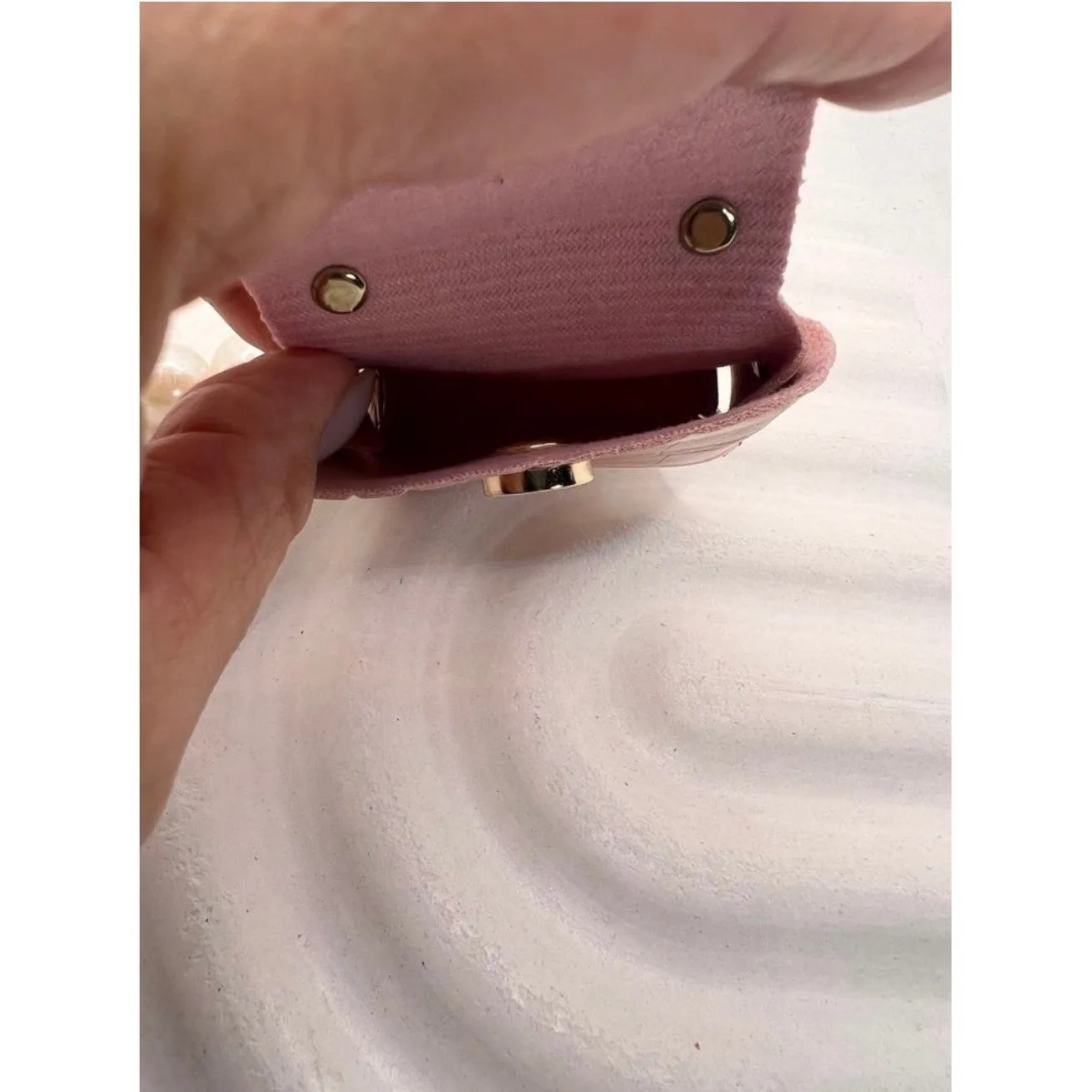 NWT‎ Mini Purse Keychain Pink Faux Leather with Pearl Handle, Coin Holder - Image 4