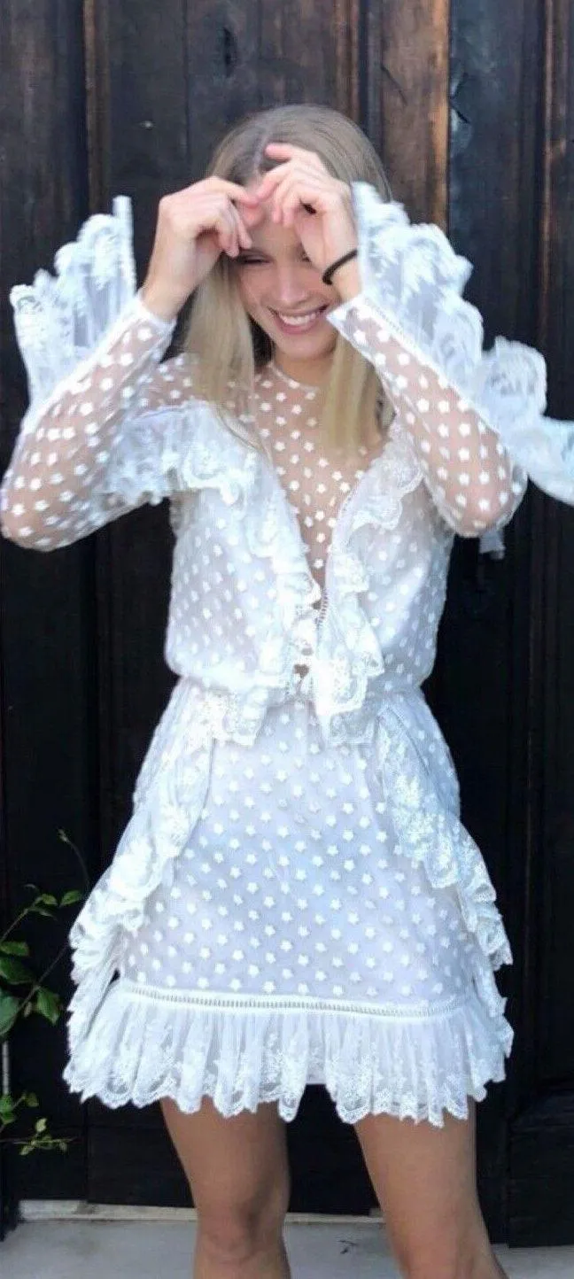 Alice McCall Forever Young White Lace Illusion Ruffle Mini Dress US 2 Bridal - Image 2