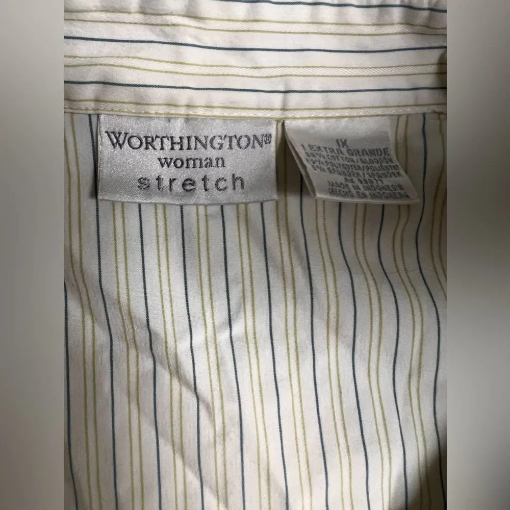 Striped‎ blouse size 1x Worthington Stretch top button down 26270 - Image 5