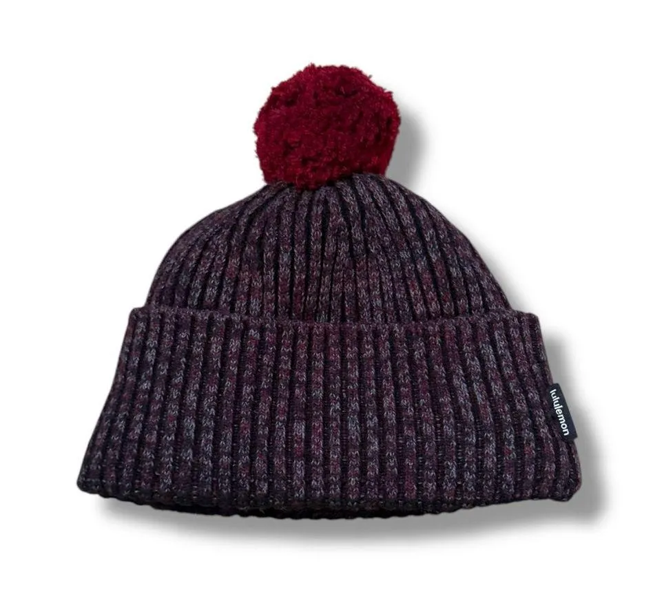 Lululemon Women's Textured Fleece-Lined Knit Beanie in Cassis/Black/Heather Grey - Image 3