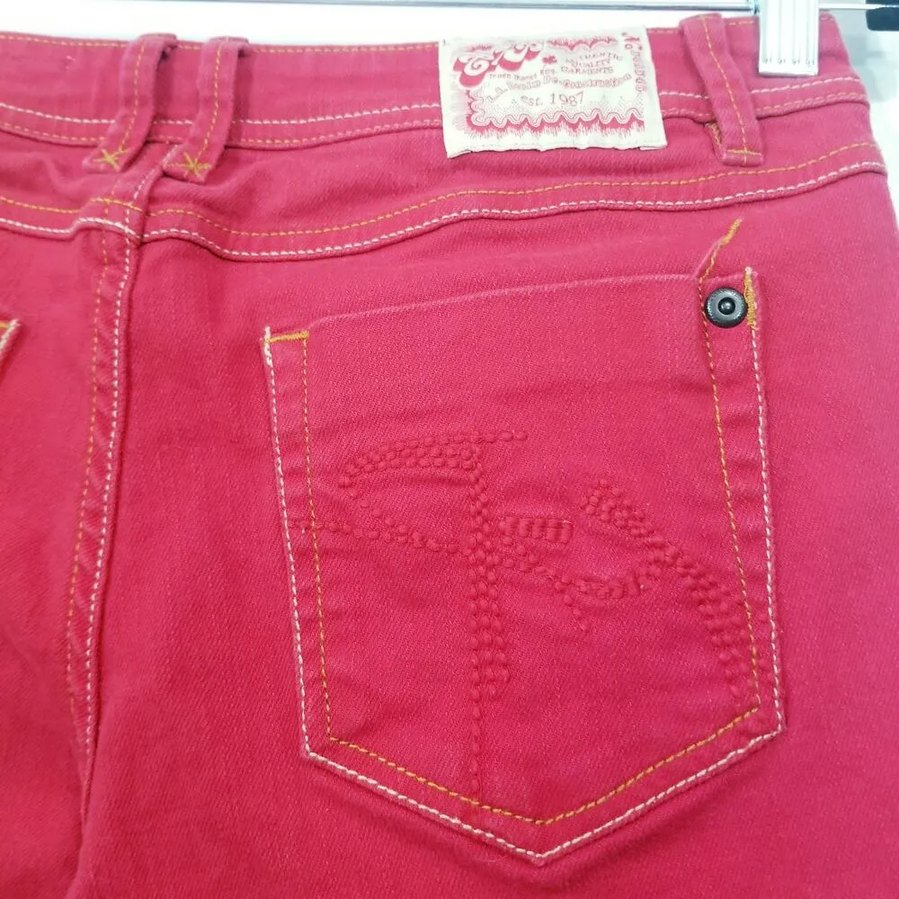 Y2K Chip & Pepper C7P Laguna Beach Flare Red Denim Wide Leg Low Rise - Image 3