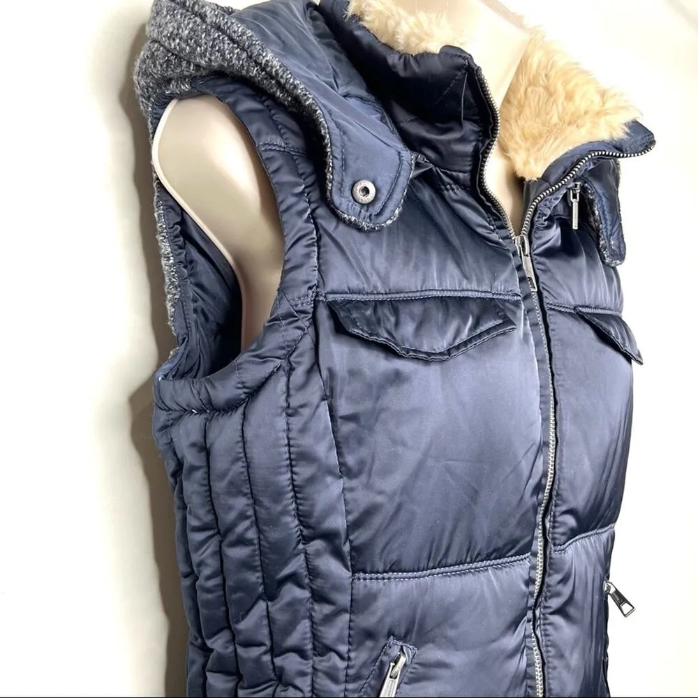 Zara Navy Blue Puffer Vest Hooded sz S - Image 3