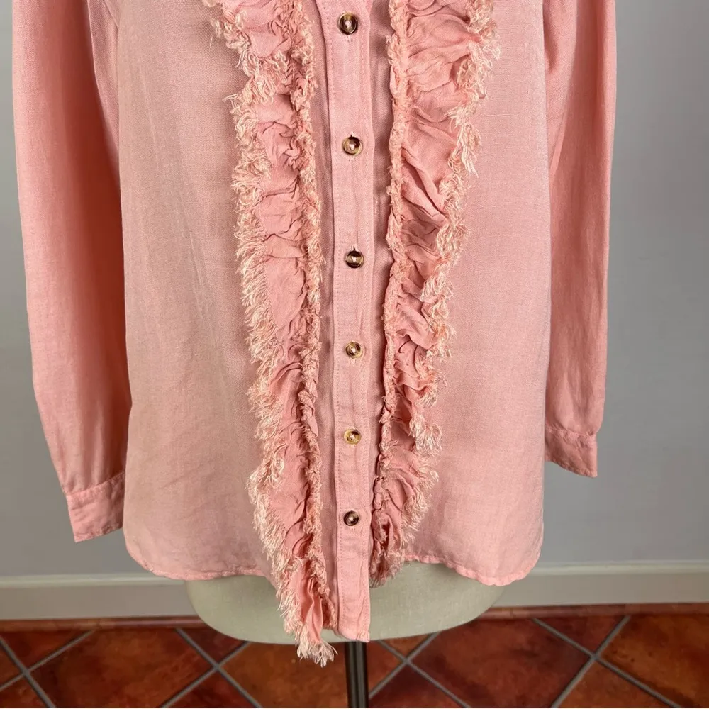 Anthropologie Pilcro Ruffled Placket Shirt in Peach - Image 5