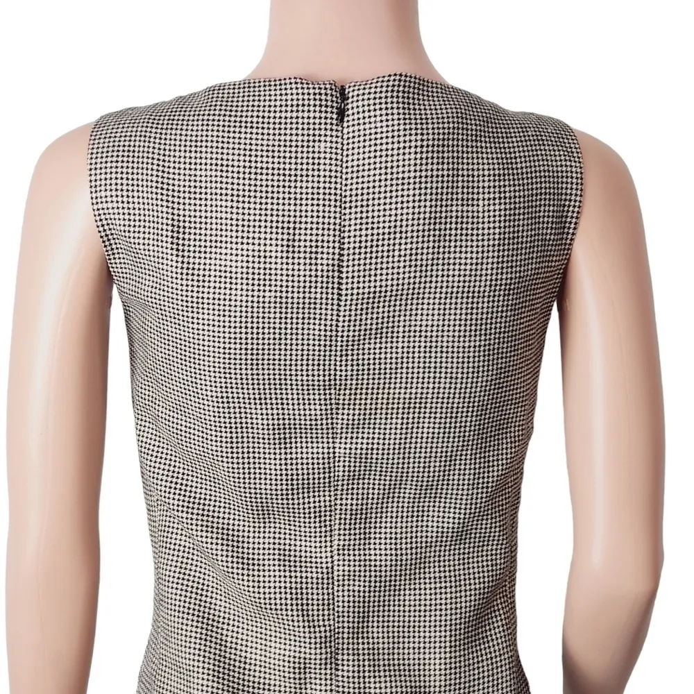 LAUREN Ralph Lauren Black White Houndstooth Tank Sheath Dress Linen Wool SZ: 4 - Image 6