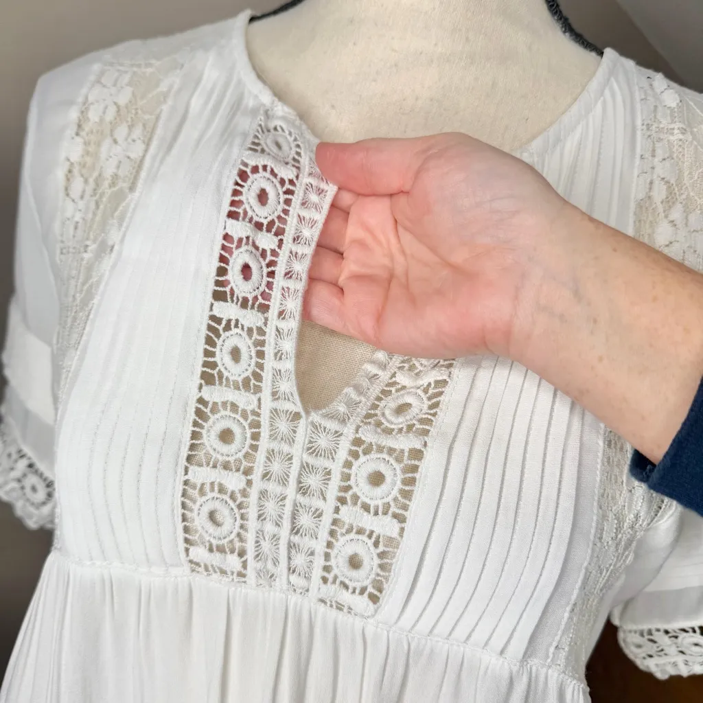 Anthropologie Maeve Tiered Lace V-Neck Tunic Blouse White Small S Crochet Boho - Image 5