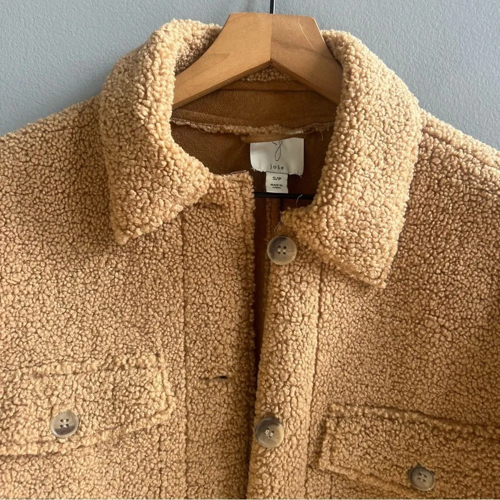 Joie  Sherpa Teddy Jacket Tan Oversized Shacket Size Small - Image 4