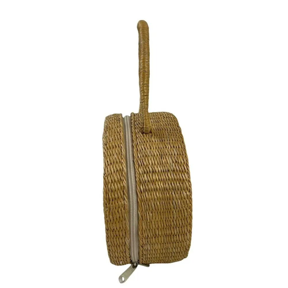 Romar Corp 90's Coastal Round Woven Rattan Clutch Purse Straw Handbag Neutral Tan - Image 2