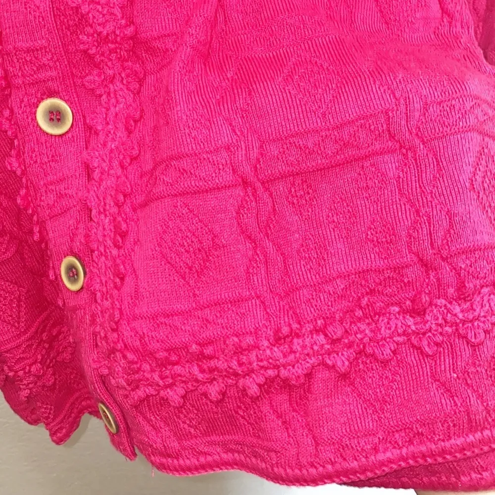 Peruvian Perfection 100% Cotton Hot Pink Size Medium Button Down Cardigan - Image 3