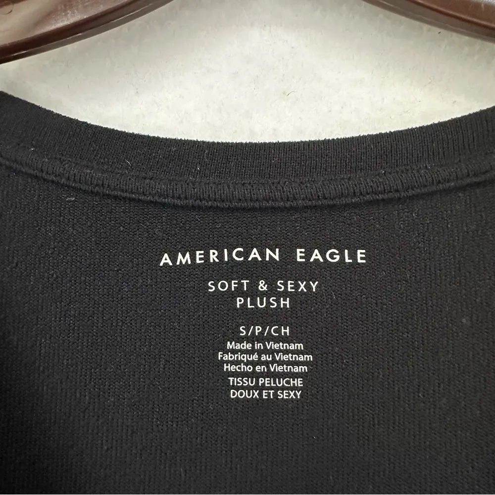 American Eagle Soft and Sexy Plush V Neck Long Sleeve Shirt Womens Small Black - Image 3