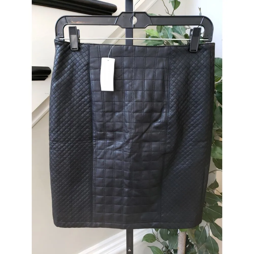 Ann Taylor Quilted Skirt Womens 2 Black Faux Leather Lined Pockets Side Zipper - Image 3