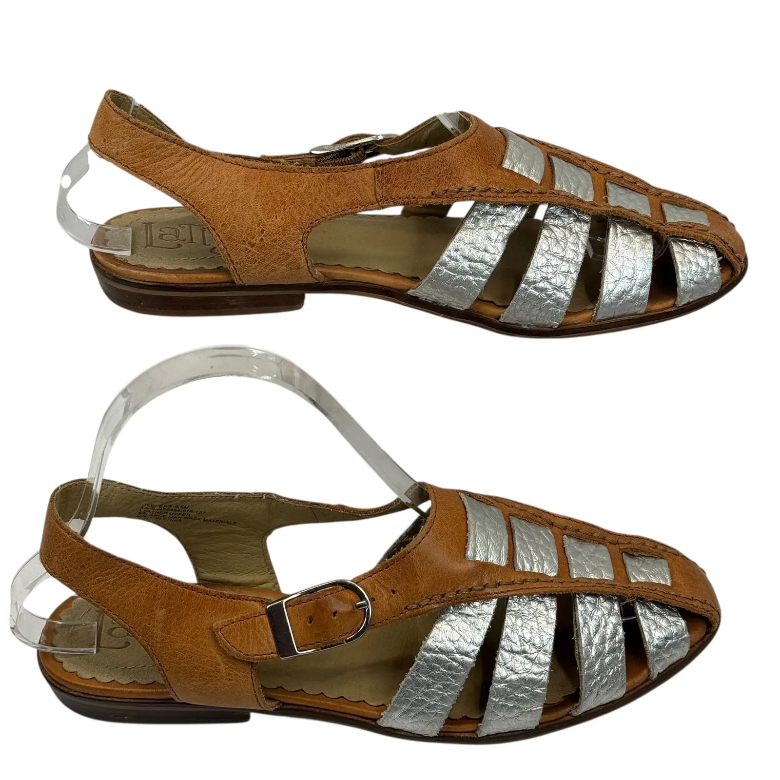 Latigo Silver Leather Fisherman Sandals Sz 6.5‎ Buckle Strappy Boho Flat Coastal - Image 8