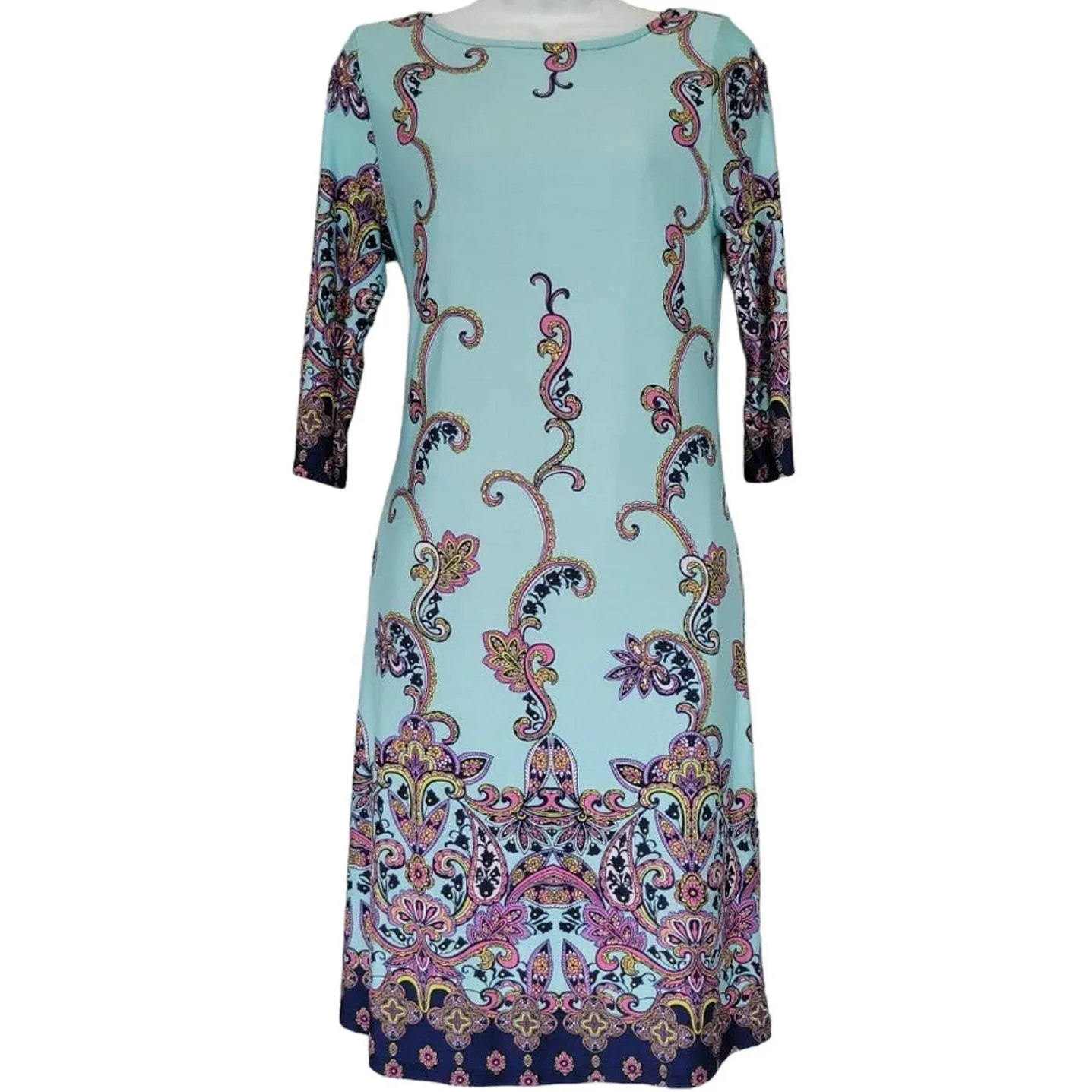 Gilli‎ Paisley Print Dress Womens Blue Pink 3/4 Sleeve Casual Knee Length - Image 7