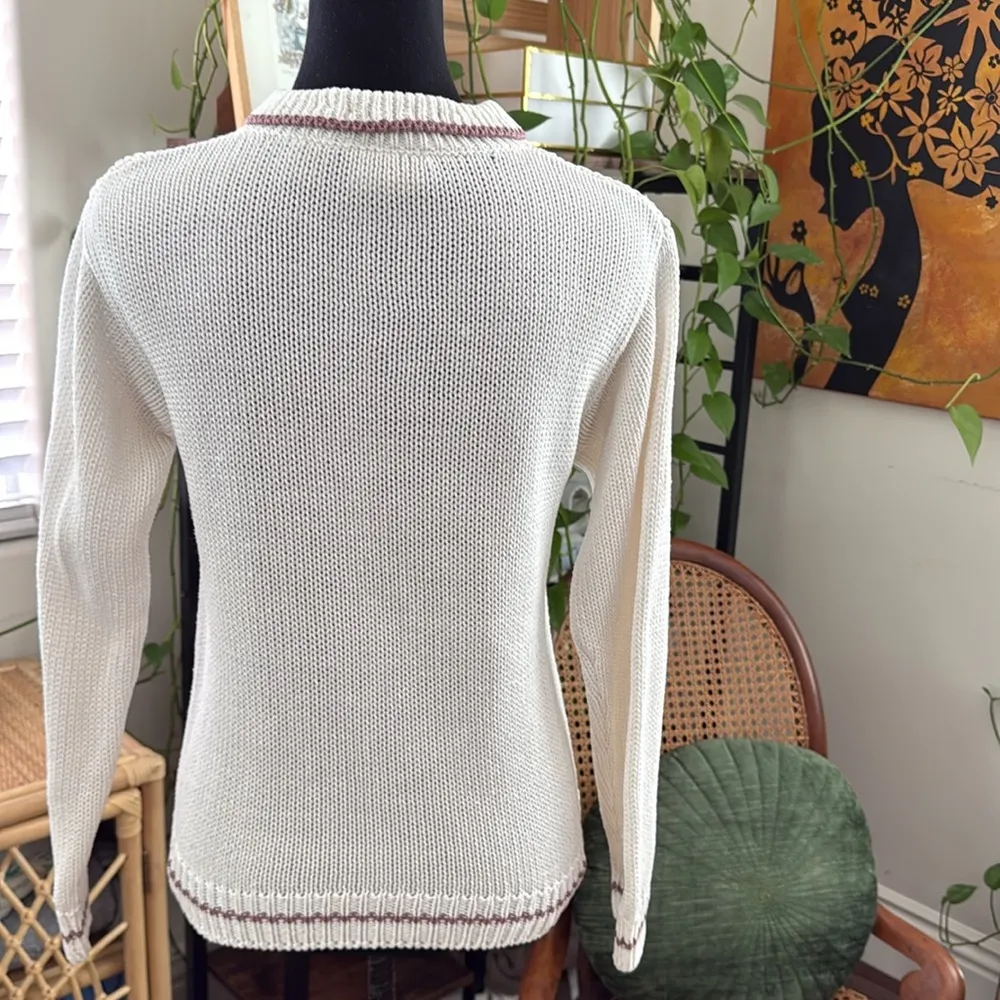 Vintage Russ Petites Cream Floral Embroidered Knit Pullover Collared Sweater Size undefined - Image 2