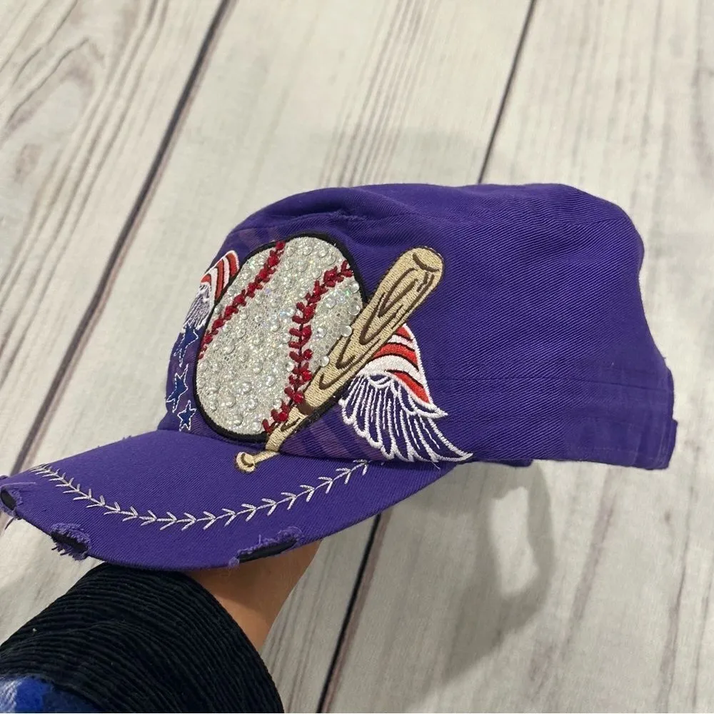Mom’s Bling Baseball Ball Cap Purple Patriotic Little League Adjustable - Image 8