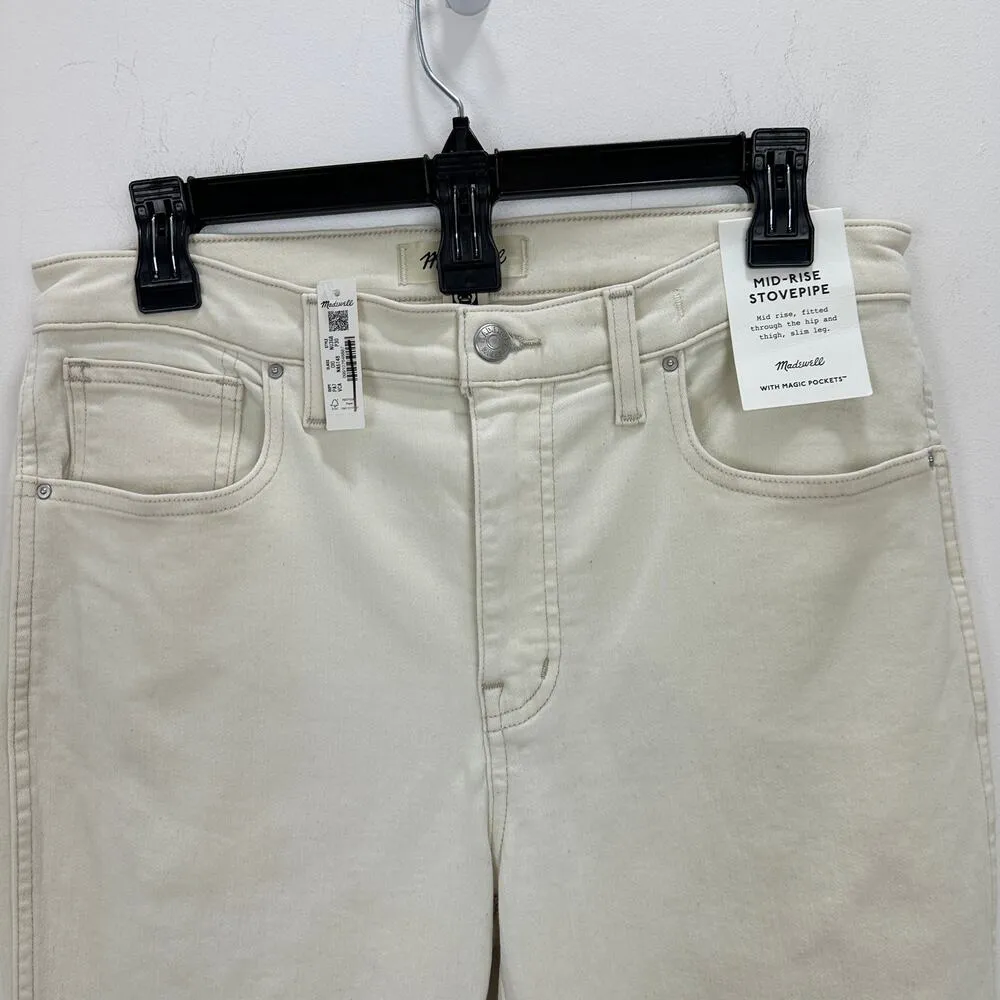 Madewell The Petite Stovepipe Jeans Vintage Canvas Stretch Denim Beige US 30 NWT - Image 9