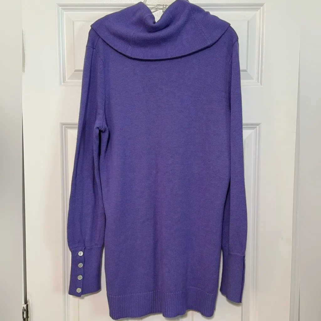 Lauren Ralph Lauren Cowl Neck Wool Blend Button Sleeve Purple Sweater Medium - Image 2