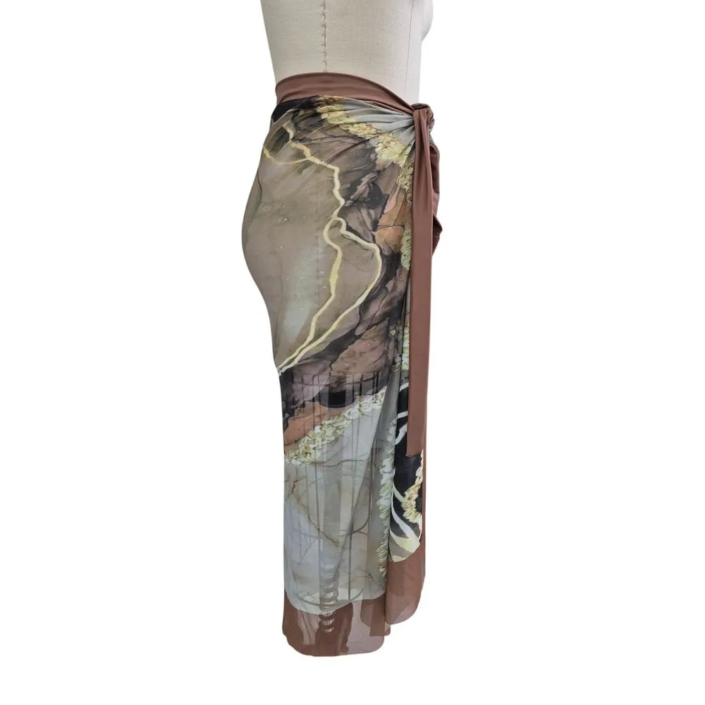 NWOT 1PC Bathing Suit+ Long Sarong Cover Up Set Brown/Gold Marble Sz XL Brown - Image 6