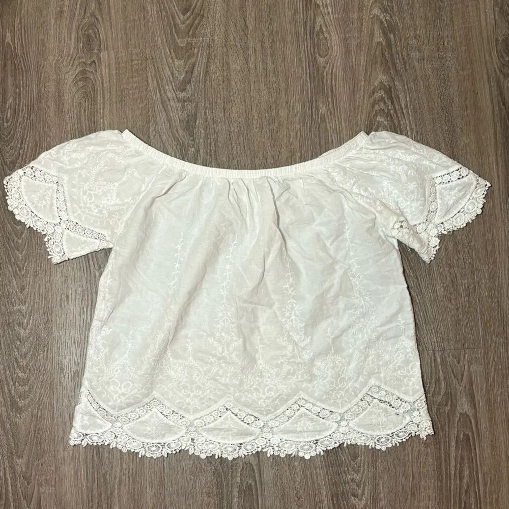 Full Tilt Cottagecore White Cotton Lace Embroidered Cropped Top Size Small​​ - Image 10
