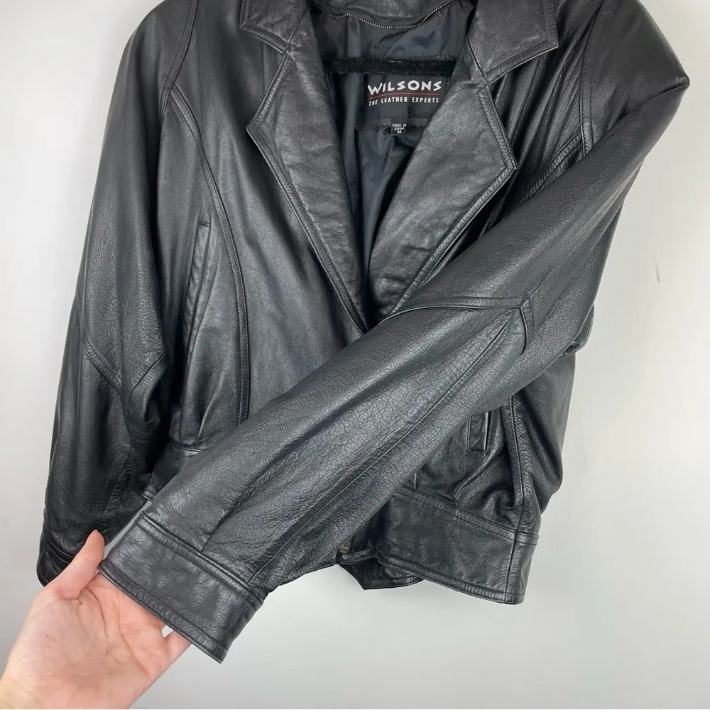 Vtg Y2K Wilson’s Leather Moto Cropped Jacket Sz Medium Biker Asymmetrical - Image 9