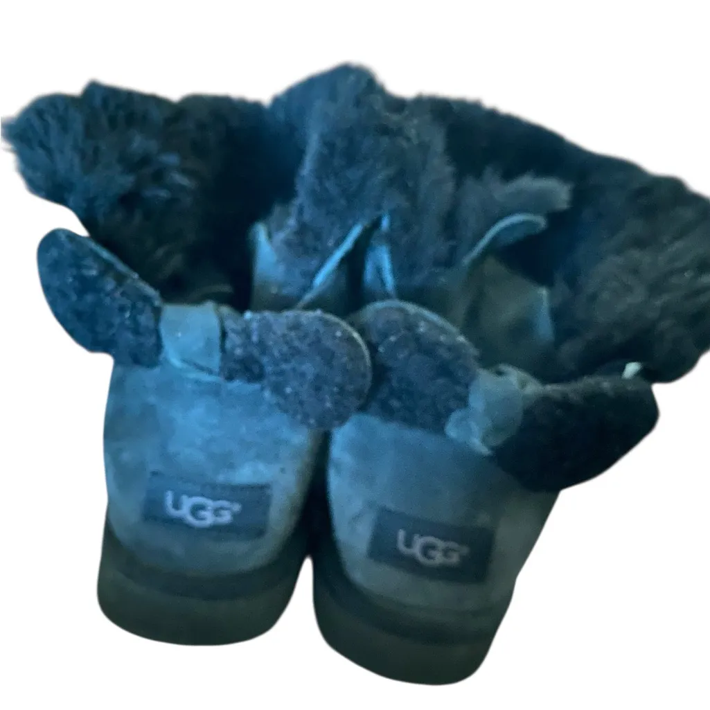 UGG Black Mini Bailey Bow sherpa Fur suede Boots - Image 9