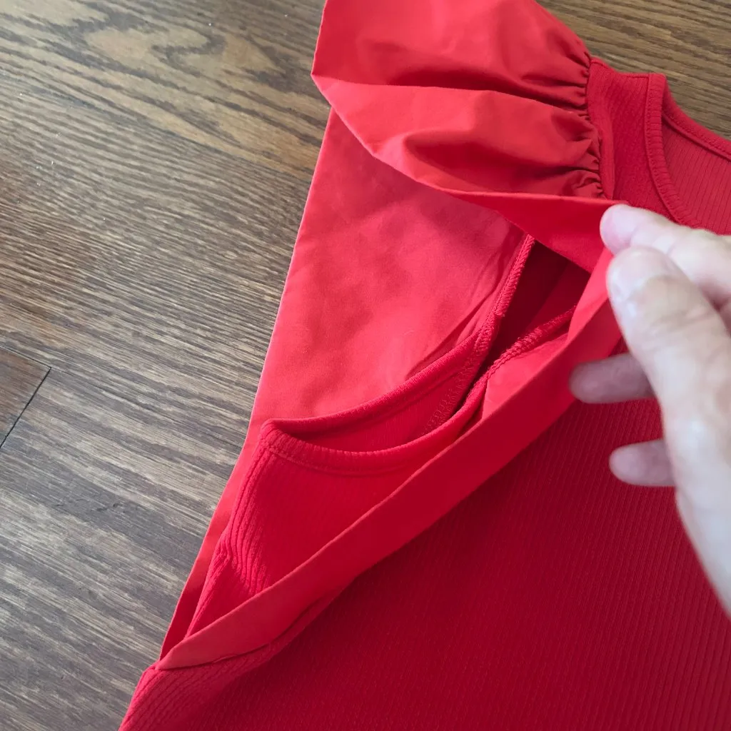 TCEC Red Frill Sleeve Ribbed T-Shirt Ruffle Cap Sleeve Size Large Feminine - Image 9