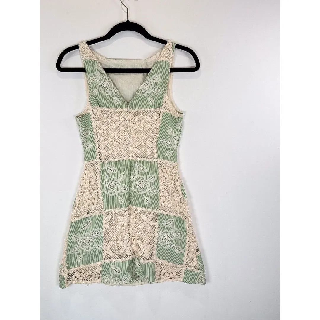 Sofie The Label Dress Green Carmine Patchwork Crochet Mini Cottagecore Small - Image 8