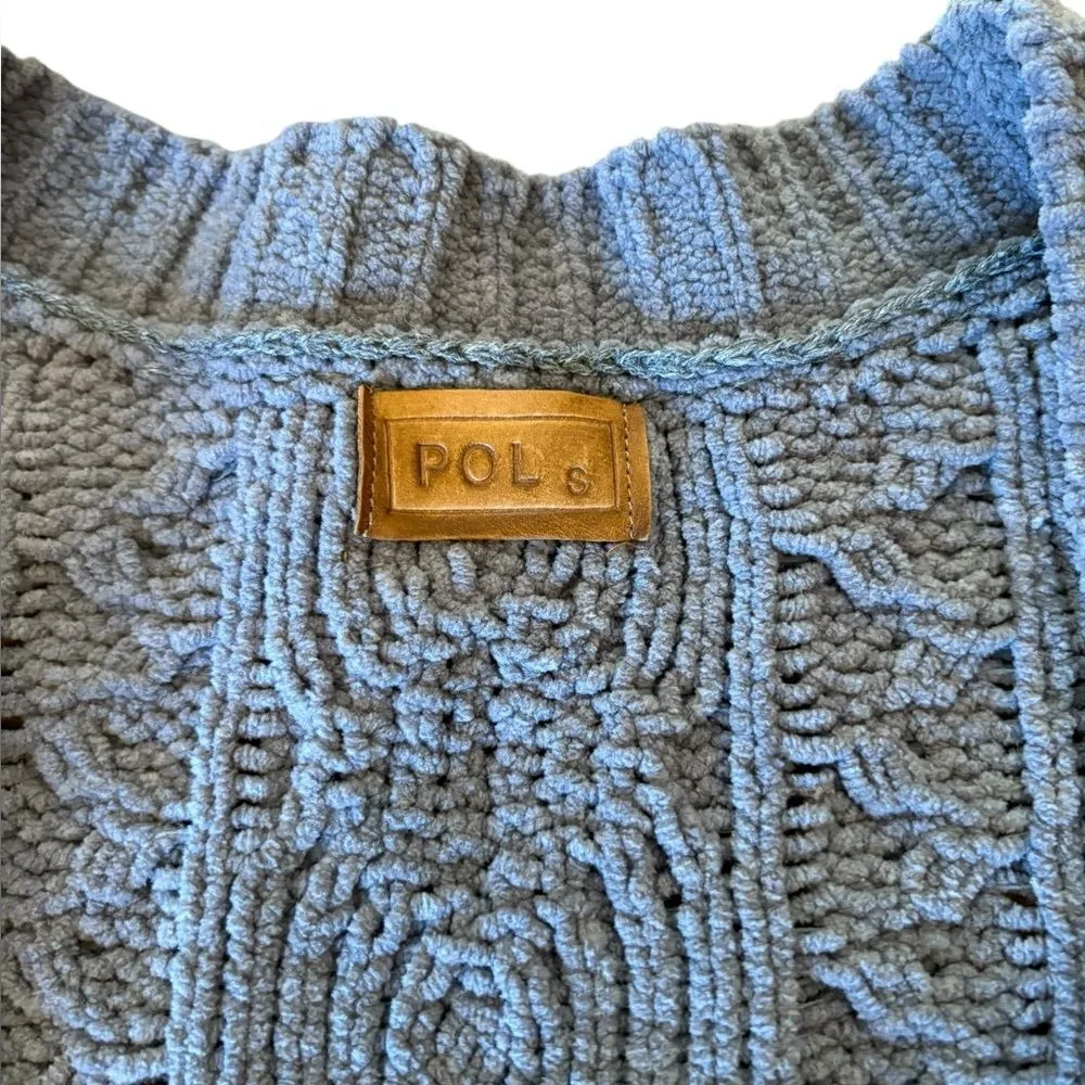 POL Chunky Cable Knit Cardigan Sweater Soft Plush Button Front Womens Small Gray - Image 9