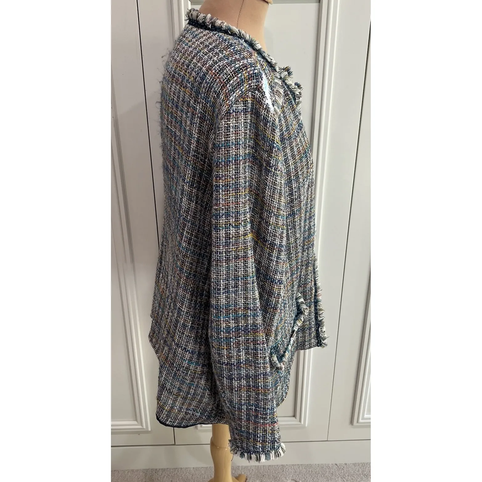 Violeta By‎ Mango Women's Tweed Jacket Size Large Blazer Fringe Old Money - Image 4