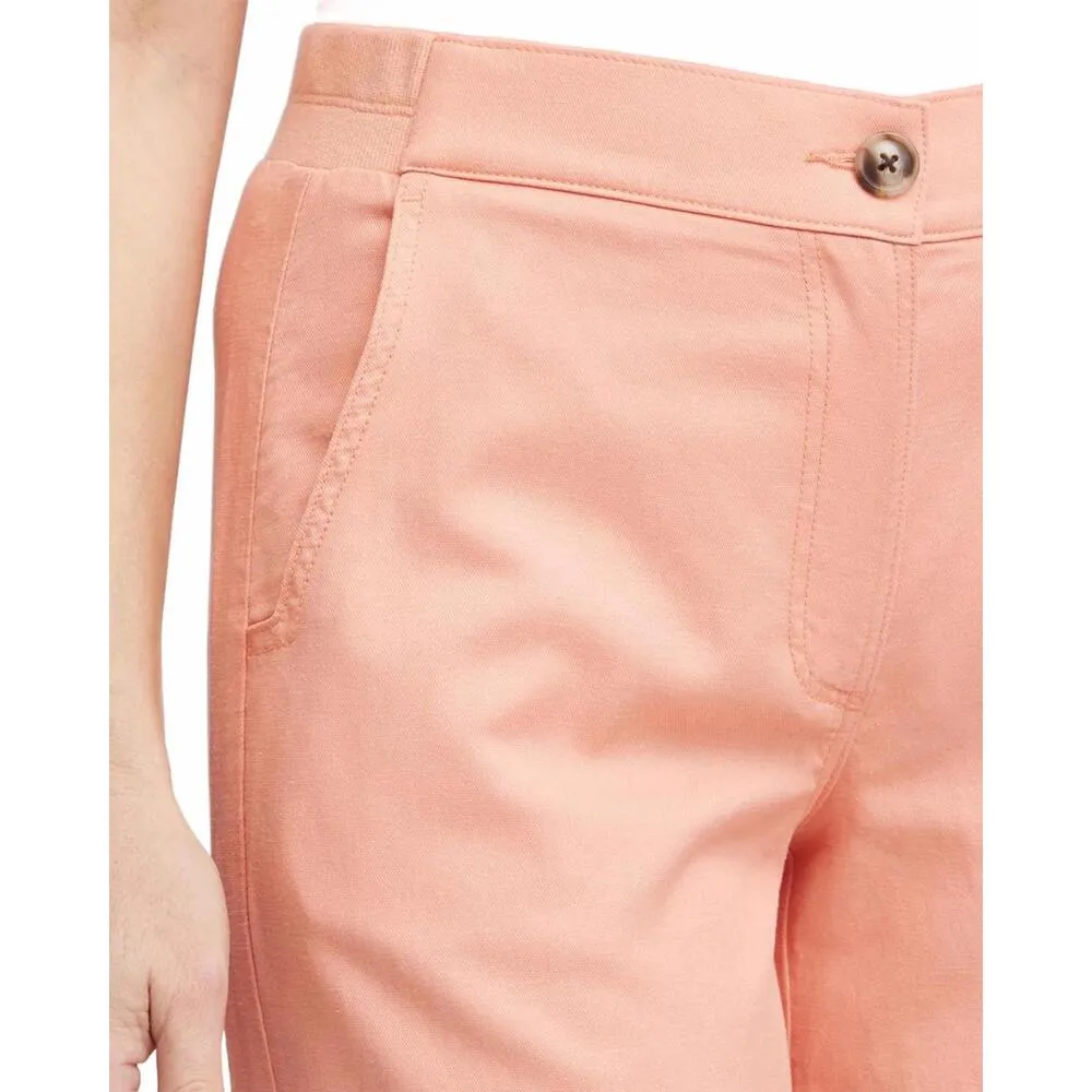 Chico's Ribbed Waist Linen Blend Straight-Leg Cropped Pants Coral Blossom 0/XS - Image 4