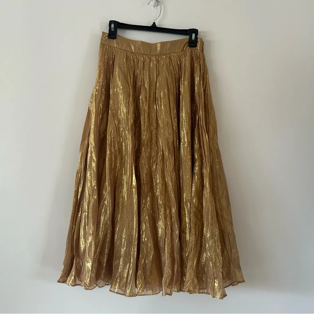 Kate Spade Gold Metallic Midi Skirt Size 8 - Image 2