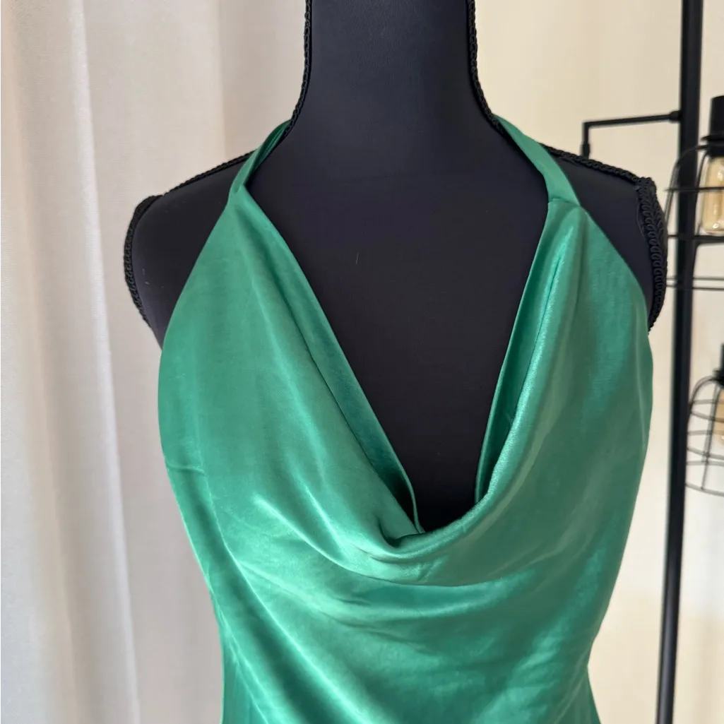 Altar’d State Women’s Britta Marjorie Sleeves Satin Green Mini Dress Size Small - Image 6
