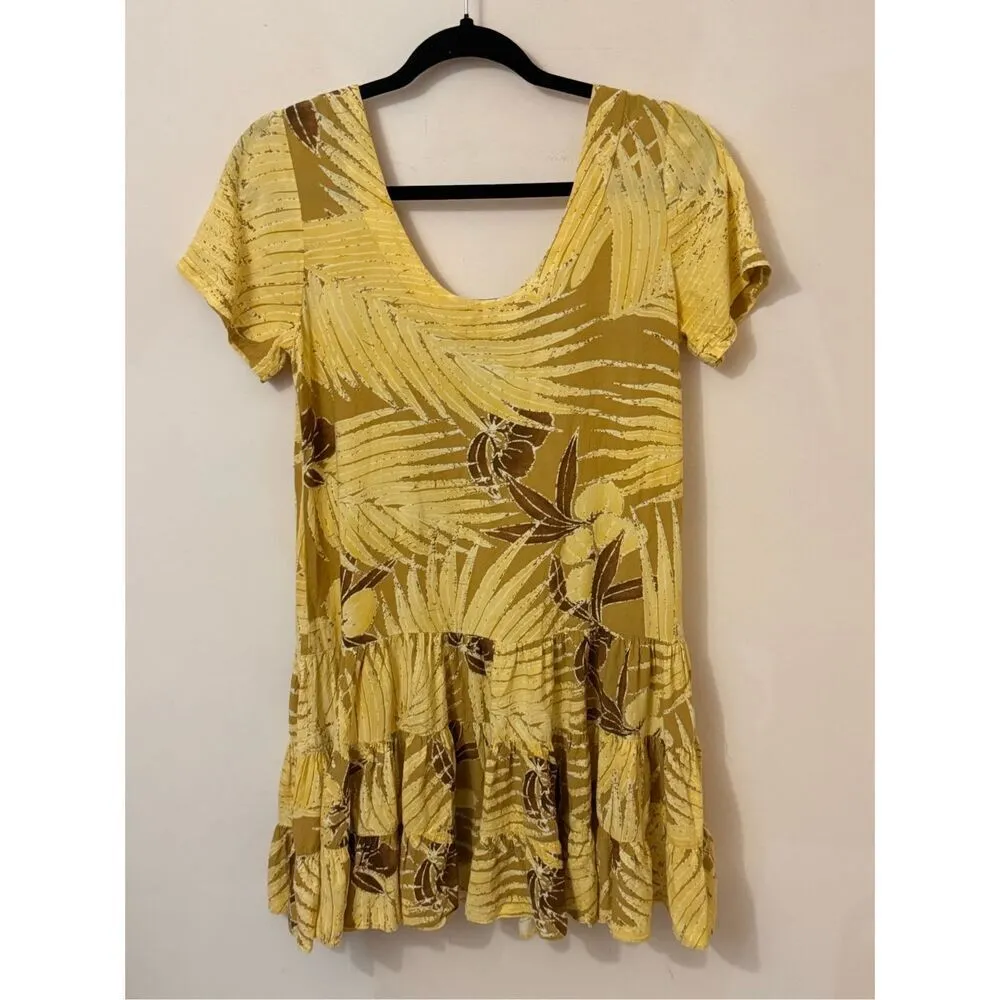 Jams World Yellow and Tan Palm Print Baby Doll Dress XS - Image 6