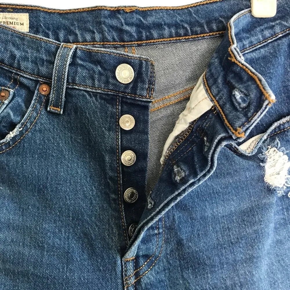 LEVI'S 501 Straight Jean Sz 26 Blue Cropped Classic Frayed Grunge Cowgirl Travel - Image 7