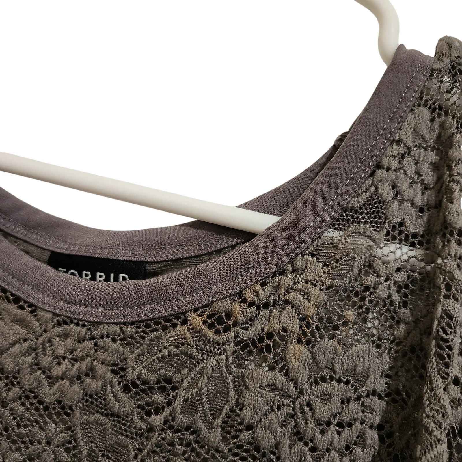 Torrid Gray Short Sleeve Sheer Lace Crew Neck Tee Crewneck Boho T-Shirt Size 4X - Image 2