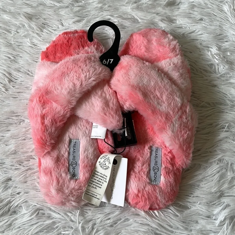 Treasure & Bond Cross Band slide slipper pink multi size 6/7 - Image 4