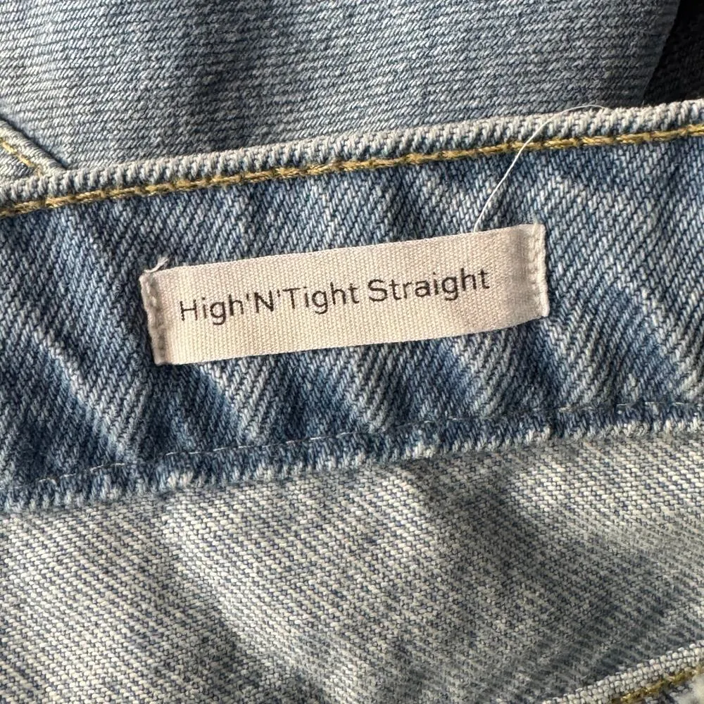 FRAME SZ 26 High ‘n Tight Straight Jeans Coated Zip-Fly Hi-Wash Light Wash Blue - Image 7