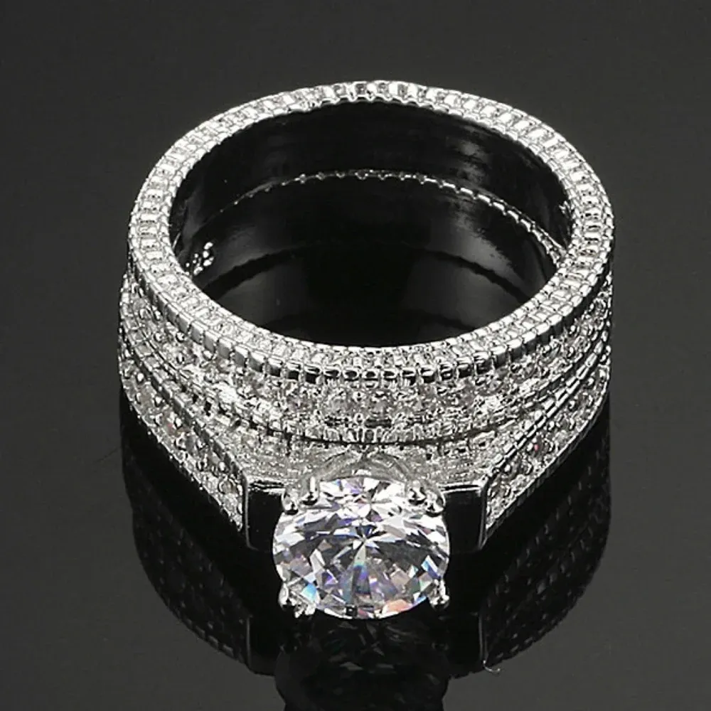 NEW Diamond Simulant Engagement Band‎ Ring Set - Image 13