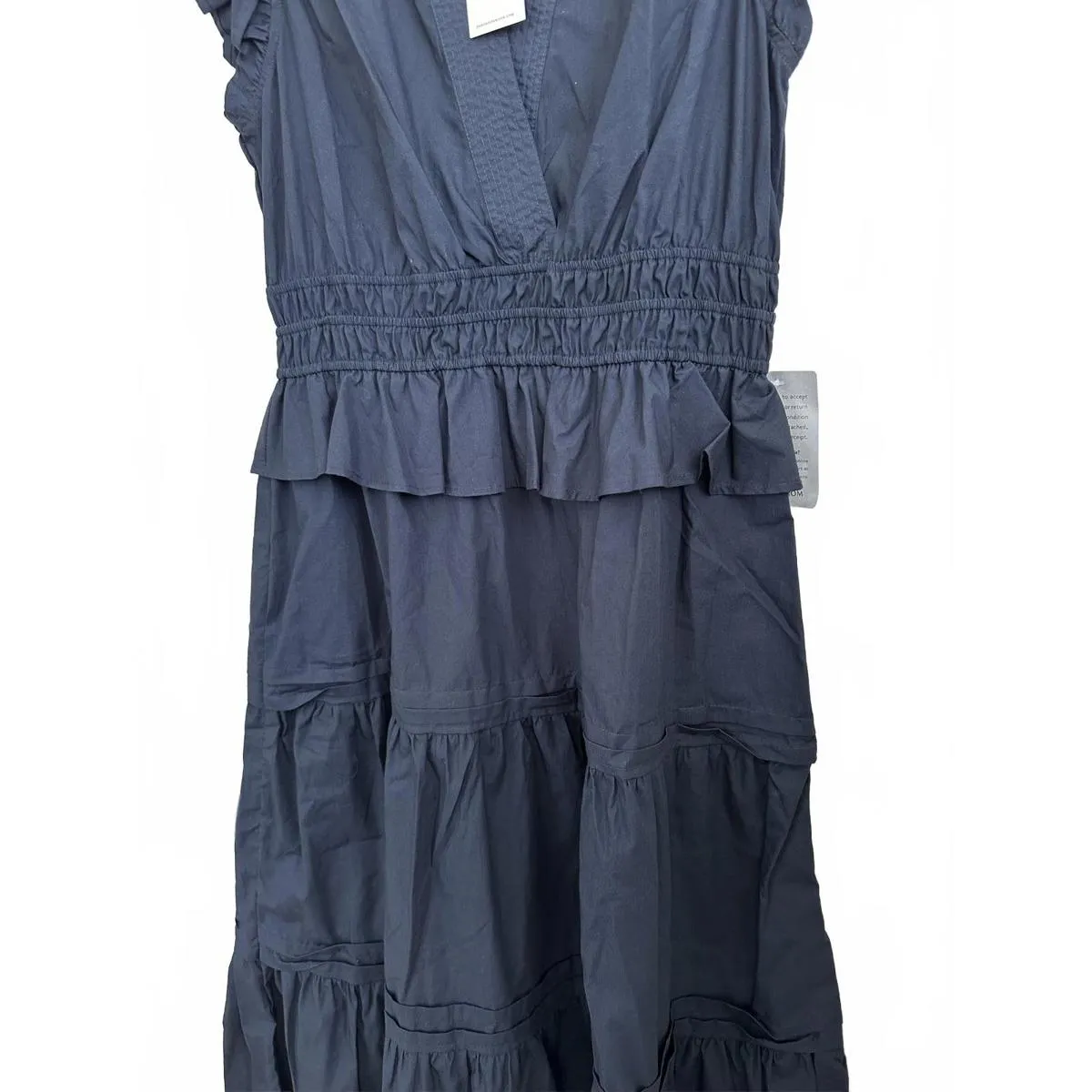 100% Cotton Flutter Sleeve Tiered Cotton Midi Dress Moon River NWT Navy Large - Image 7