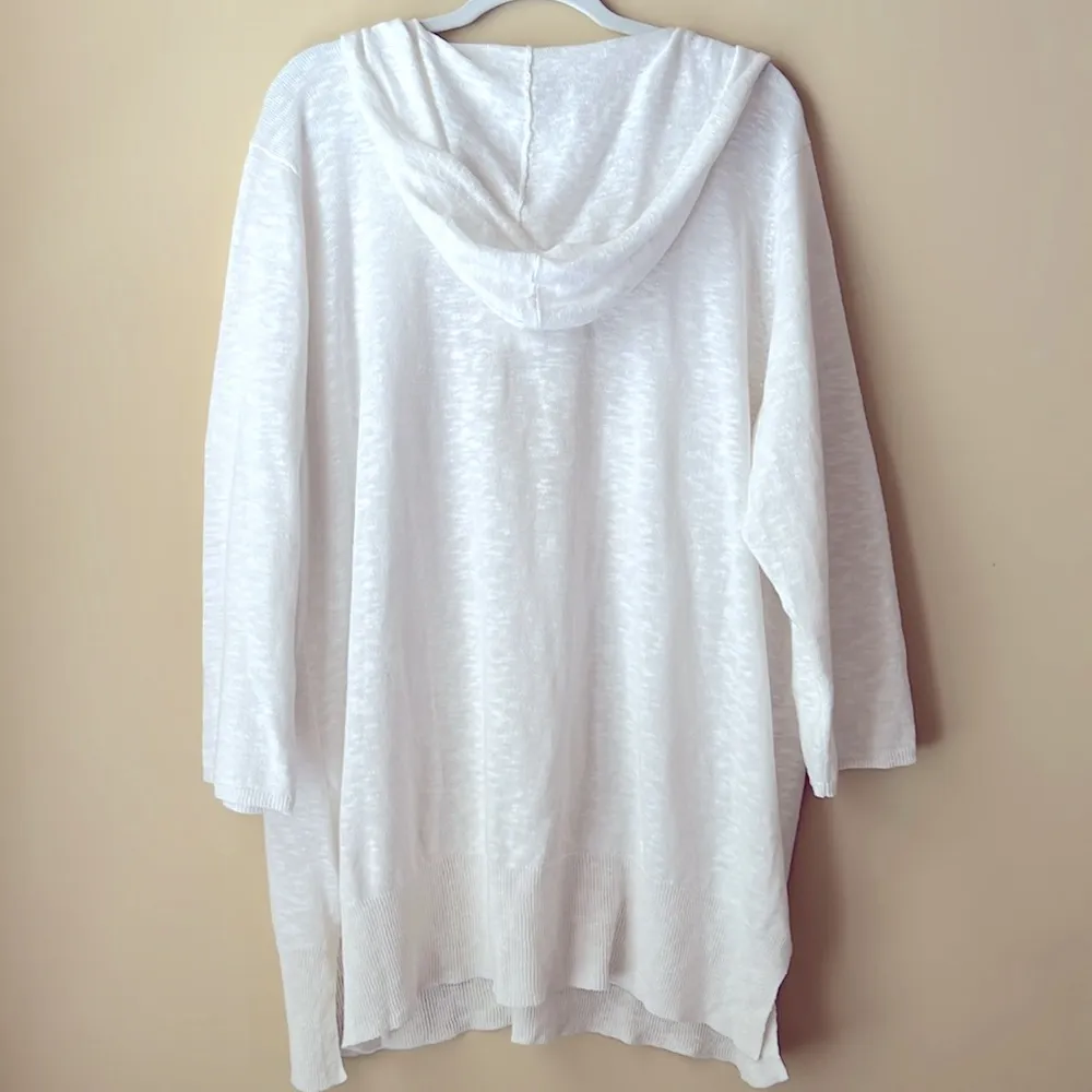 Organic Linen Cotton Slub Deep V-neck Tunic Sweater with Hood - Image 3