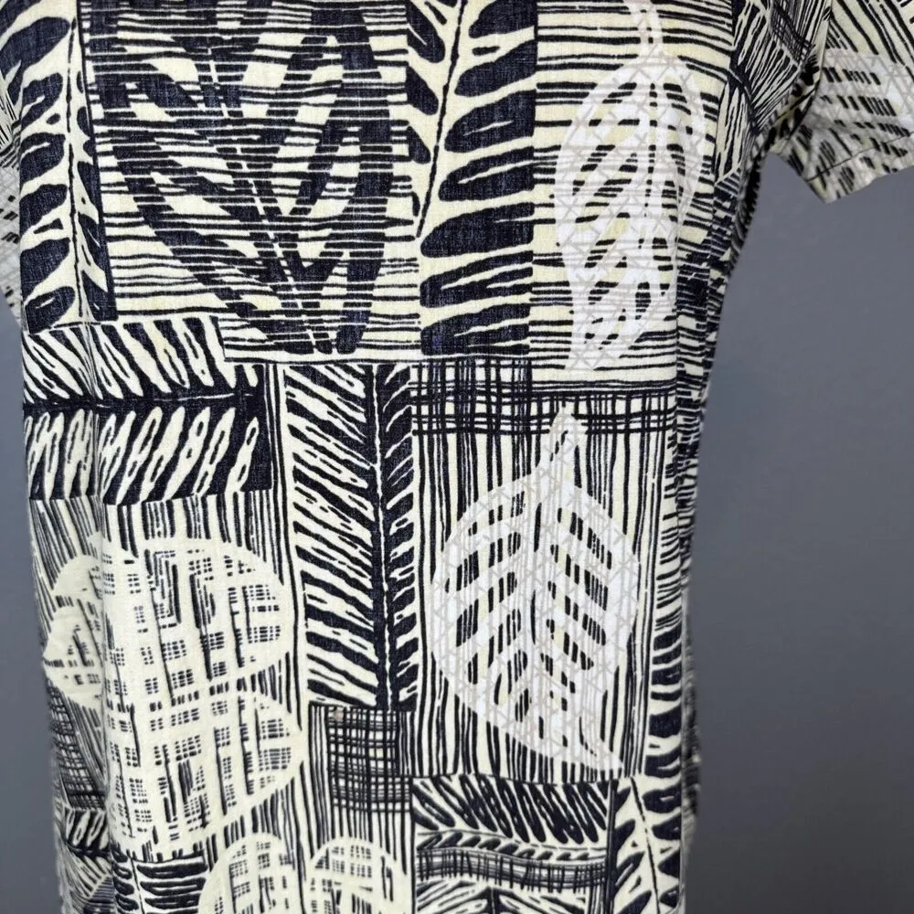 Reyn Spooner Vintage Hawaiian Midi Dress Size S Neutral Palm Leaf Floral Cotton - Image 3