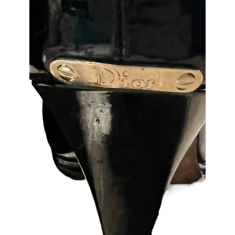 Christian Dior Black Patent Leather Platform Heels Peep Toe 4" heel 38.5 US 8.5 - Image 5